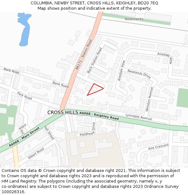 COLUMBIA, NEWBY STREET, CROSS HILLS, KEIGHLEY, BD20 7EQ: Location map and indicative extent of plot