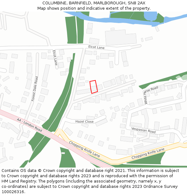 COLUMBINE, BARNFIELD, MARLBOROUGH, SN8 2AX: Location map and indicative extent of plot