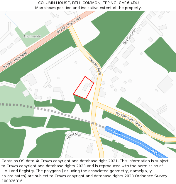 COLUMN HOUSE, BELL COMMON, EPPING, CM16 4DU: Location map and indicative extent of plot