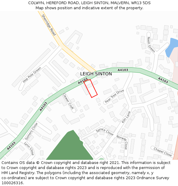 COLWYN, HEREFORD ROAD, LEIGH SINTON, MALVERN, WR13 5DS: Location map and indicative extent of plot