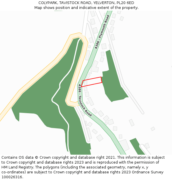 COLYPARK, TAVISTOCK ROAD, YELVERTON, PL20 6ED: Location map and indicative extent of plot