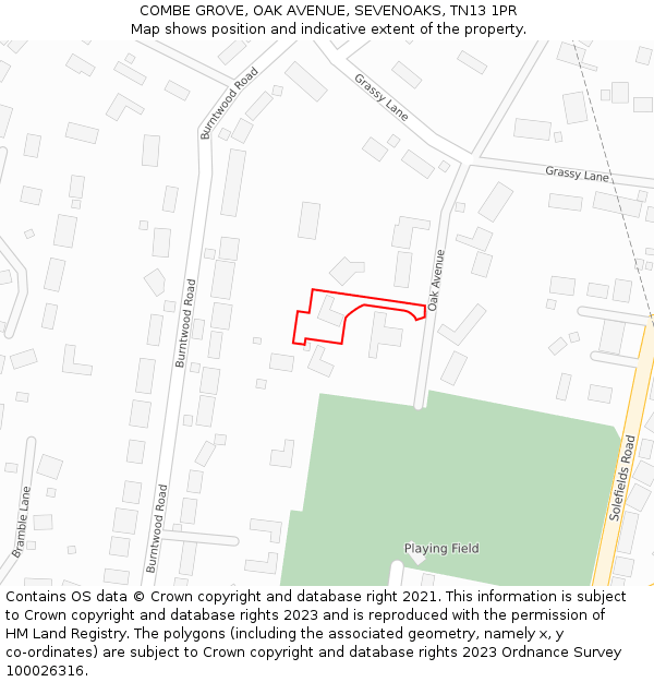 COMBE GROVE, OAK AVENUE, SEVENOAKS, TN13 1PR: Location map and indicative extent of plot