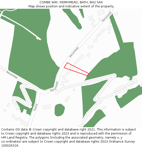 COMBE WAY, PERRYMEAD, BATH, BA2 5AX: Location map and indicative extent of plot