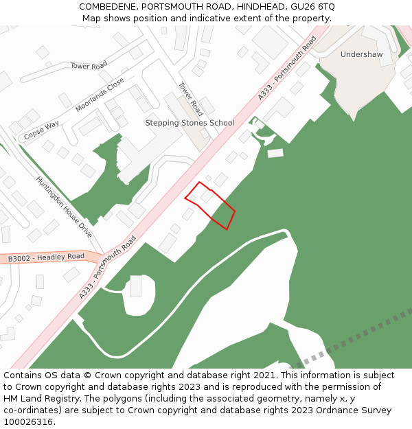 COMBEDENE, PORTSMOUTH ROAD, HINDHEAD, GU26 6TQ: Location map and indicative extent of plot