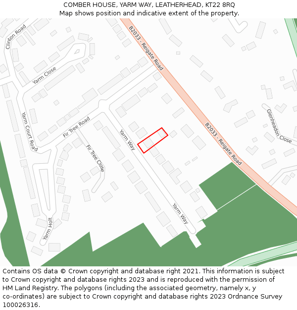 COMBER HOUSE, YARM WAY, LEATHERHEAD, KT22 8RQ: Location map and indicative extent of plot