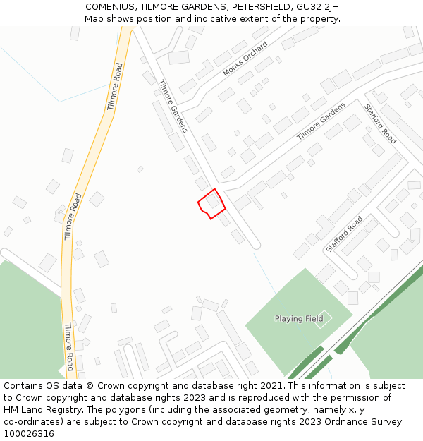 COMENIUS, TILMORE GARDENS, PETERSFIELD, GU32 2JH: Location map and indicative extent of plot