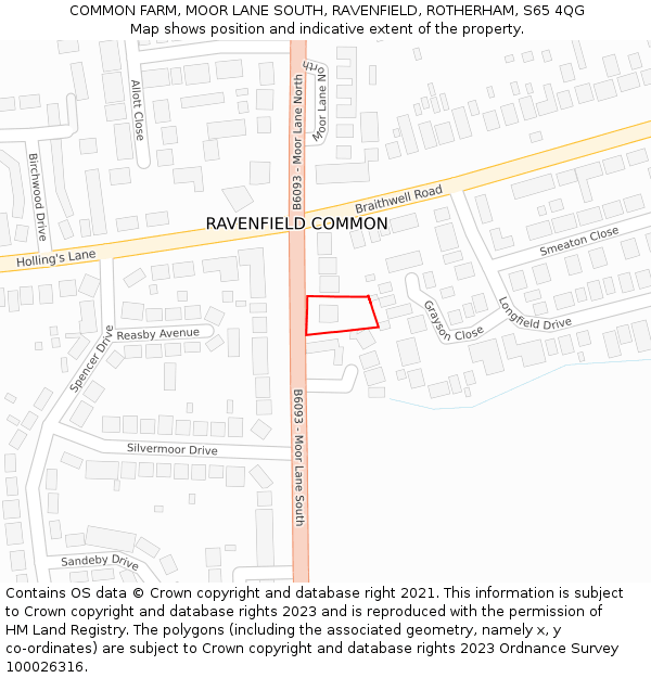 COMMON FARM, MOOR LANE SOUTH, RAVENFIELD, ROTHERHAM, S65 4QG: Location map and indicative extent of plot