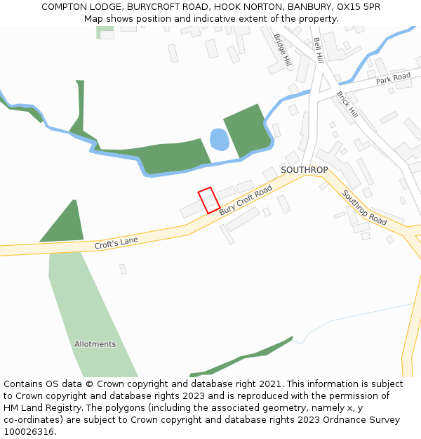 COMPTON LODGE, BURYCROFT ROAD, HOOK NORTON, BANBURY, OX15 5PR: Location map and indicative extent of plot