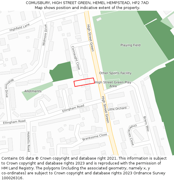 COMUSBURY, HIGH STREET GREEN, HEMEL HEMPSTEAD, HP2 7AD: Location map and indicative extent of plot