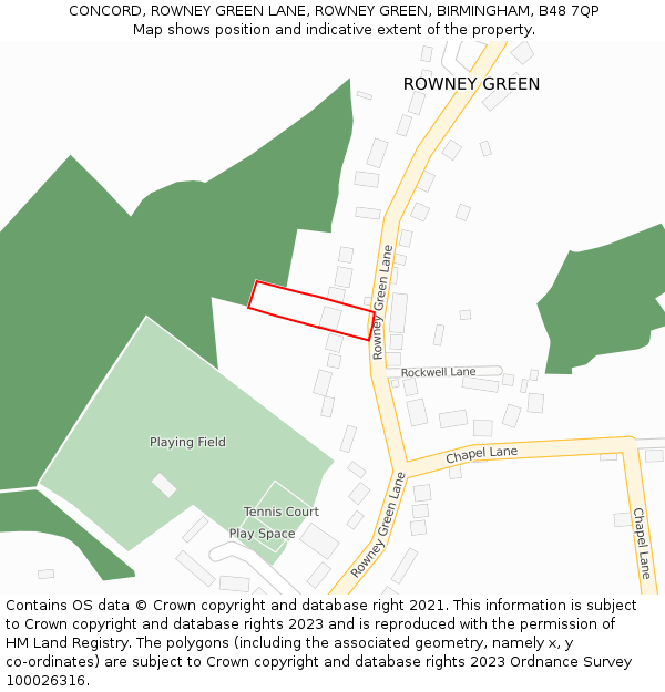 CONCORD, ROWNEY GREEN LANE, ROWNEY GREEN, BIRMINGHAM, B48 7QP: Location map and indicative extent of plot