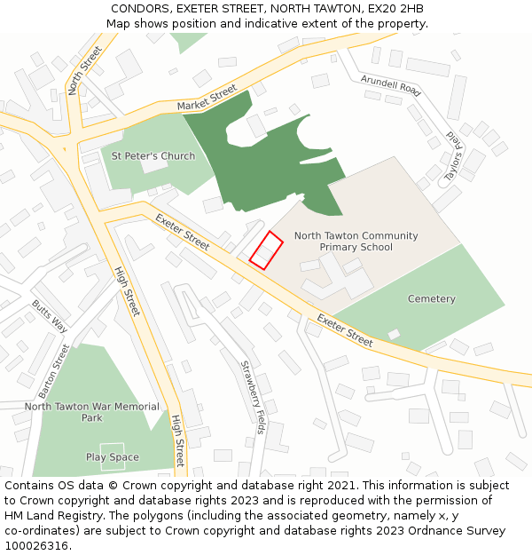 CONDORS, EXETER STREET, NORTH TAWTON, EX20 2HB: Location map and indicative extent of plot