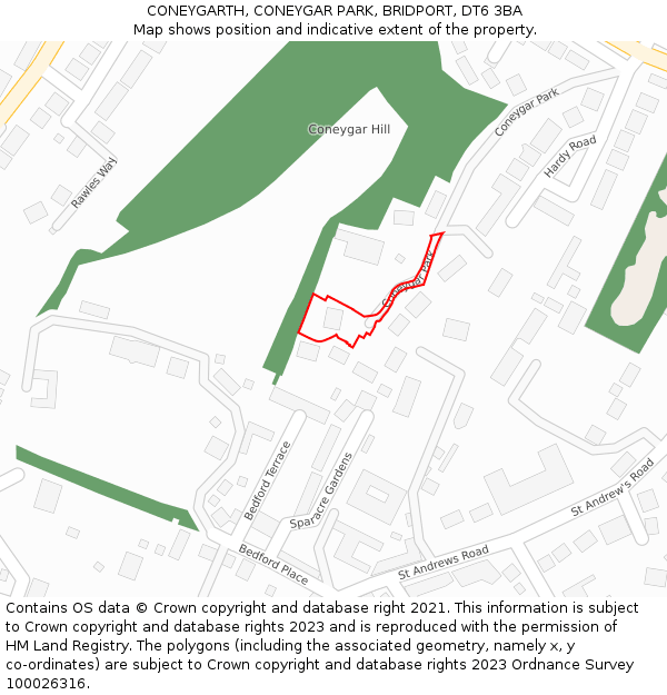 CONEYGARTH, CONEYGAR PARK, BRIDPORT, DT6 3BA: Location map and indicative extent of plot