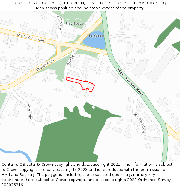 CONFERENCE COTTAGE, THE GREEN, LONG ITCHINGTON, SOUTHAM, CV47 9PQ: Location map and indicative extent of plot