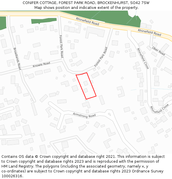 CONIFER COTTAGE, FOREST PARK ROAD, BROCKENHURST, SO42 7SW: Location map and indicative extent of plot