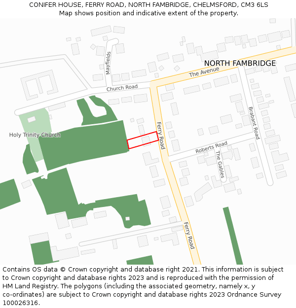 CONIFER HOUSE, FERRY ROAD, NORTH FAMBRIDGE, CHELMSFORD, CM3 6LS: Location map and indicative extent of plot