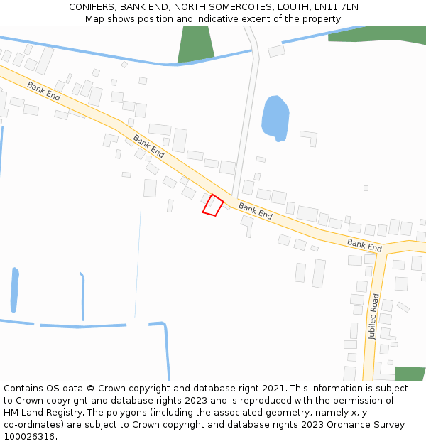 CONIFERS, BANK END, NORTH SOMERCOTES, LOUTH, LN11 7LN: Location map and indicative extent of plot