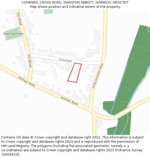 CONIFERS, CROSS ROAD, SWANTON ABBOTT, NORWICH, NR10 5DT: Location map and indicative extent of plot