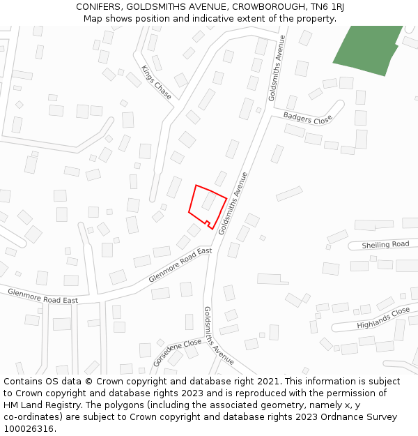 CONIFERS, GOLDSMITHS AVENUE, CROWBOROUGH, TN6 1RJ: Location map and indicative extent of plot