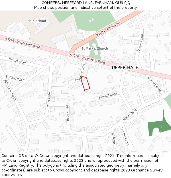 CONIFERS, HEREFORD LANE, FARNHAM, GU9 0JQ: Location map and indicative extent of plot