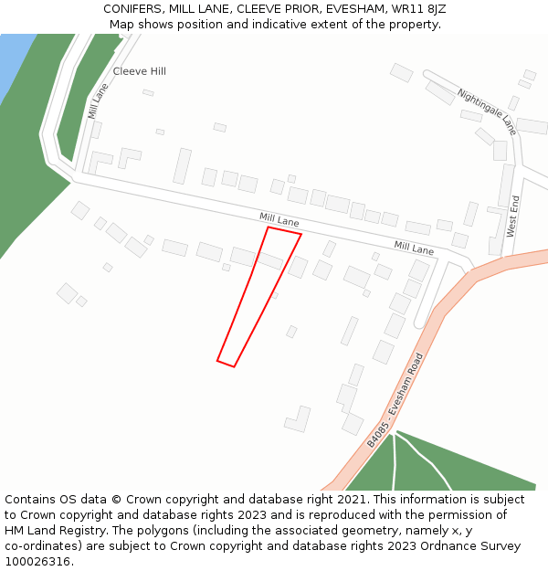 CONIFERS, MILL LANE, CLEEVE PRIOR, EVESHAM, WR11 8JZ: Location map and indicative extent of plot