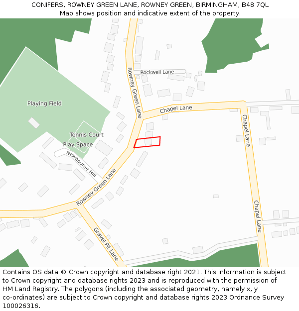 CONIFERS, ROWNEY GREEN LANE, ROWNEY GREEN, BIRMINGHAM, B48 7QL: Location map and indicative extent of plot