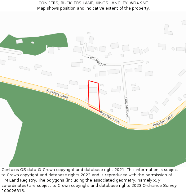 CONIFERS, RUCKLERS LANE, KINGS LANGLEY, WD4 9NE: Location map and indicative extent of plot