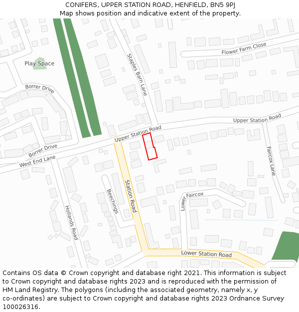 CONIFERS, UPPER STATION ROAD, HENFIELD, BN5 9PJ: Location map and indicative extent of plot