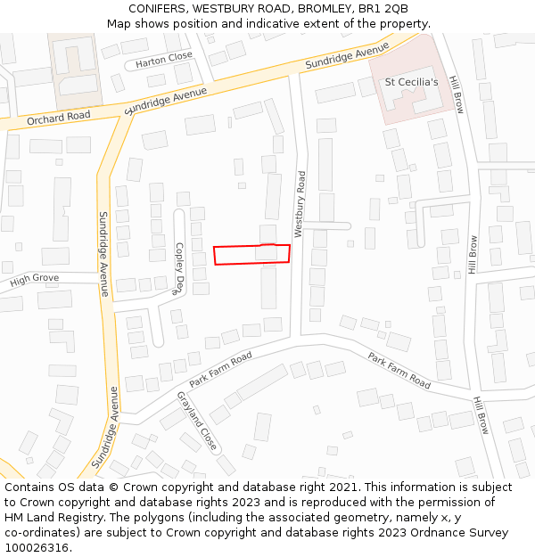 CONIFERS, WESTBURY ROAD, BROMLEY, BR1 2QB: Location map and indicative extent of plot