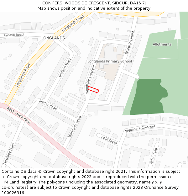 CONIFERS, WOODSIDE CRESCENT, SIDCUP, DA15 7JJ: Location map and indicative extent of plot