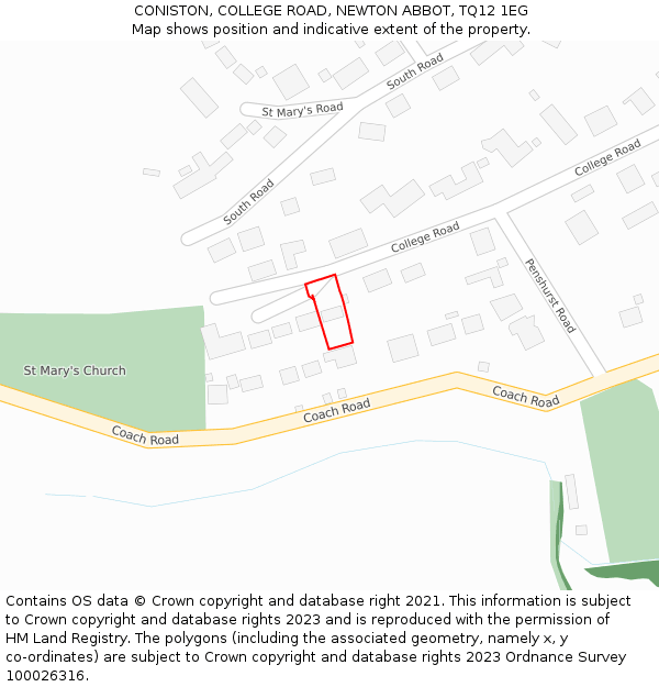 CONISTON, COLLEGE ROAD, NEWTON ABBOT, TQ12 1EG: Location map and indicative extent of plot