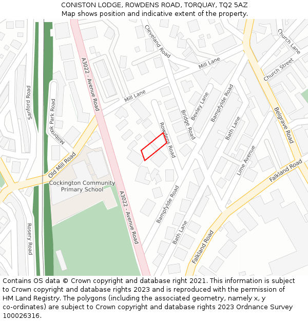 CONISTON LODGE, ROWDENS ROAD, TORQUAY, TQ2 5AZ: Location map and indicative extent of plot