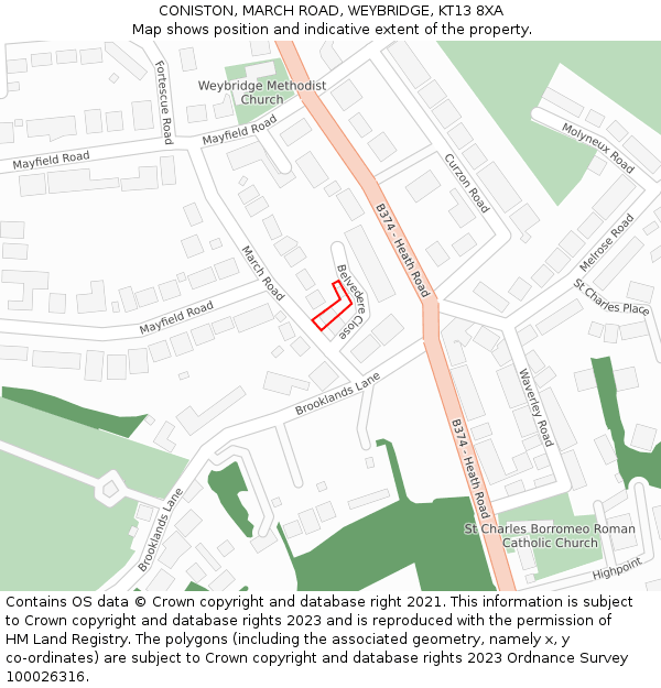 CONISTON, MARCH ROAD, WEYBRIDGE, KT13 8XA: Location map and indicative extent of plot