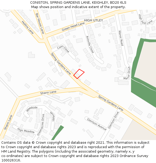 CONISTON, SPRING GARDENS LANE, KEIGHLEY, BD20 6LS: Location map and indicative extent of plot