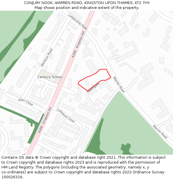 CONJURY NOOK, WARREN ROAD, KINGSTON UPON THAMES, KT2 7HY: Location map and indicative extent of plot