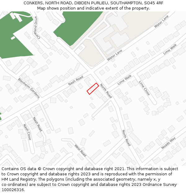 CONKERS, NORTH ROAD, DIBDEN PURLIEU, SOUTHAMPTON, SO45 4RF: Location map and indicative extent of plot