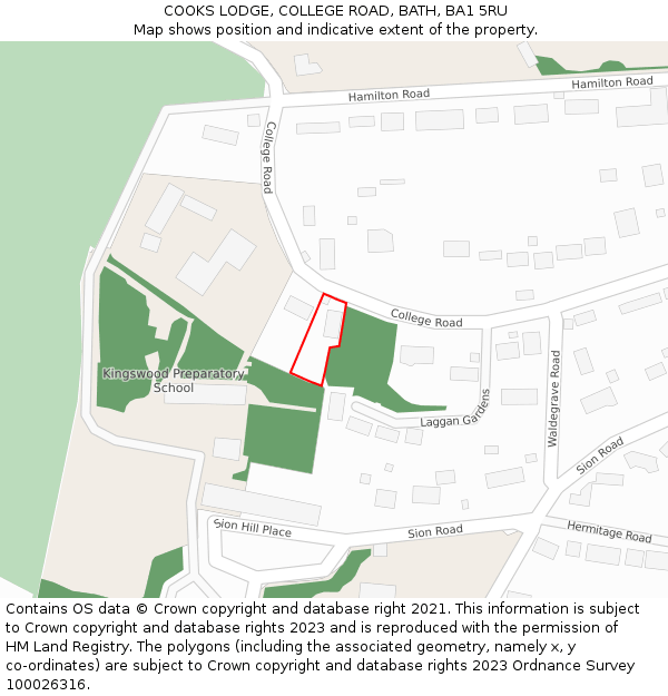 COOKS LODGE, COLLEGE ROAD, BATH, BA1 5RU: Location map and indicative extent of plot