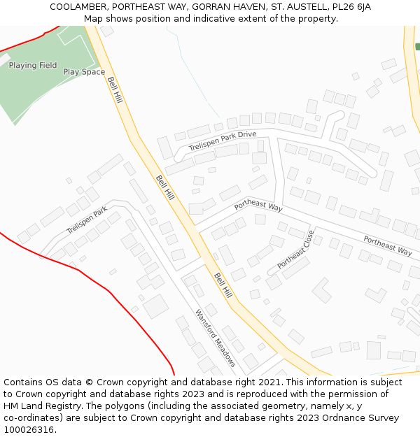 COOLAMBER, PORTHEAST WAY, GORRAN HAVEN, ST. AUSTELL, PL26 6JA: Location map and indicative extent of plot