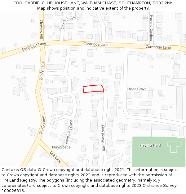 COOLGARDIE, CLUBHOUSE LANE, WALTHAM CHASE, SOUTHAMPTON, SO32 2NN: Location map and indicative extent of plot