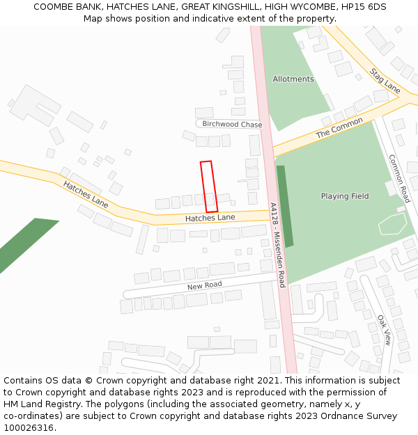 COOMBE BANK, HATCHES LANE, GREAT KINGSHILL, HIGH WYCOMBE, HP15 6DS: Location map and indicative extent of plot