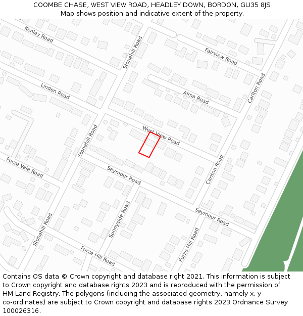 COOMBE CHASE, WEST VIEW ROAD, HEADLEY DOWN, BORDON, GU35 8JS: Location map and indicative extent of plot