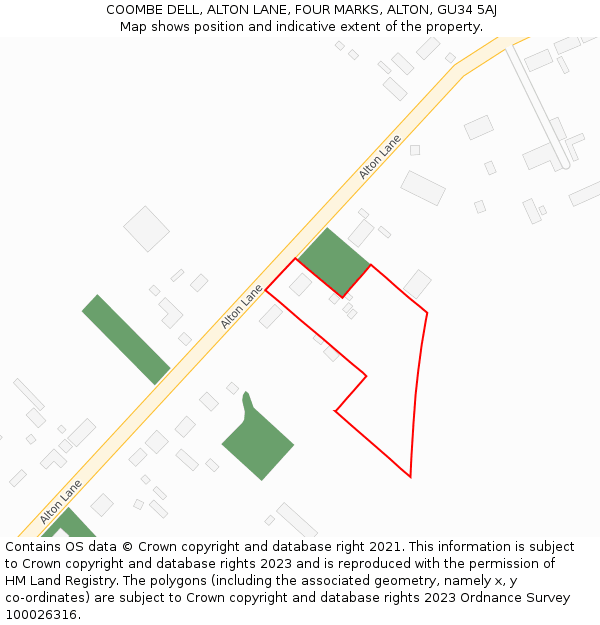 COOMBE DELL, ALTON LANE, FOUR MARKS, ALTON, GU34 5AJ: Location map and indicative extent of plot