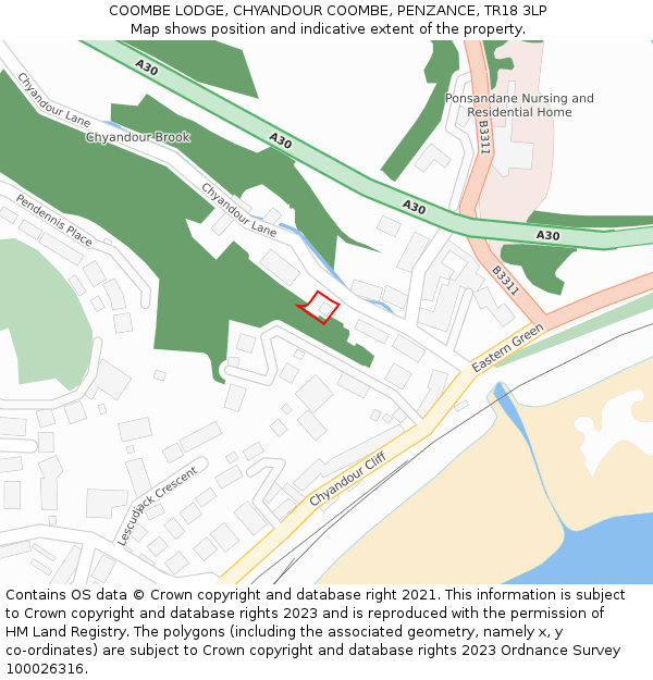 COOMBE LODGE, CHYANDOUR COOMBE, PENZANCE, TR18 3LP: Location map and indicative extent of plot