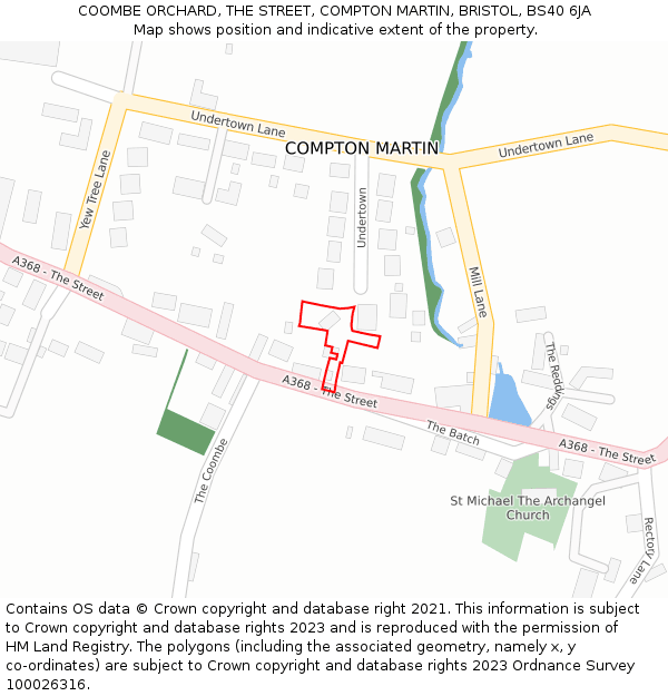 COOMBE ORCHARD, THE STREET, COMPTON MARTIN, BRISTOL, BS40 6JA: Location map and indicative extent of plot
