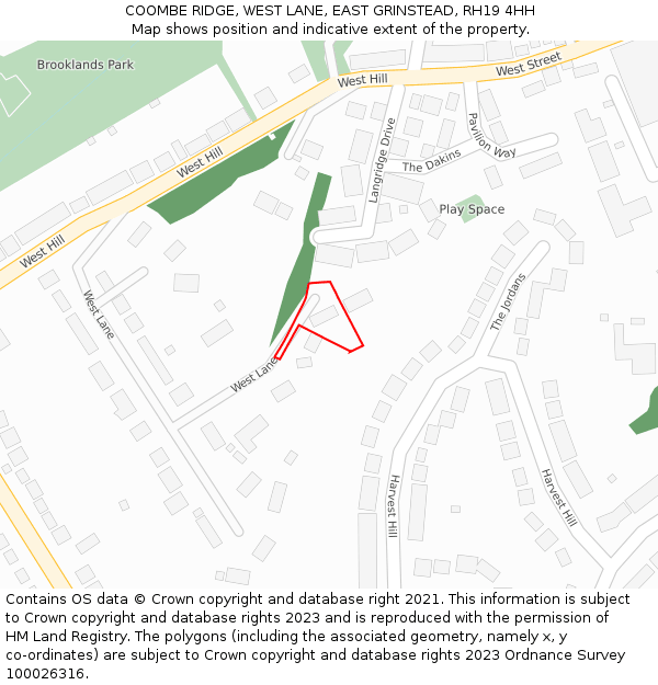 COOMBE RIDGE, WEST LANE, EAST GRINSTEAD, RH19 4HH: Location map and indicative extent of plot