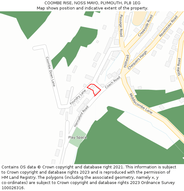 COOMBE RISE, NOSS MAYO, PLYMOUTH, PL8 1EG: Location map and indicative extent of plot