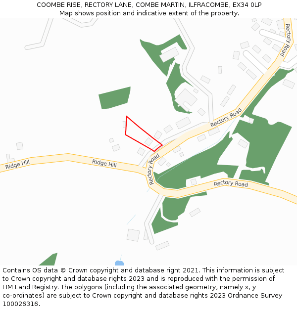 COOMBE RISE, RECTORY LANE, COMBE MARTIN, ILFRACOMBE, EX34 0LP: Location map and indicative extent of plot