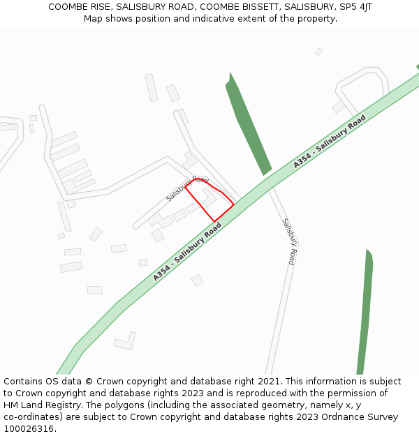 COOMBE RISE, SALISBURY ROAD, COOMBE BISSETT, SALISBURY, SP5 4JT: Location map and indicative extent of plot