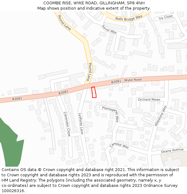 COOMBE RISE, WYKE ROAD, GILLINGHAM, SP8 4NH: Location map and indicative extent of plot