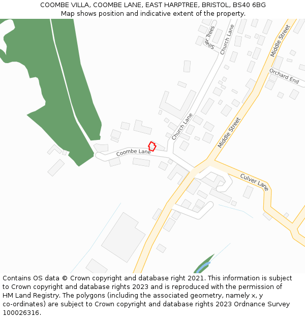 COOMBE VILLA, COOMBE LANE, EAST HARPTREE, BRISTOL, BS40 6BG: Location map and indicative extent of plot