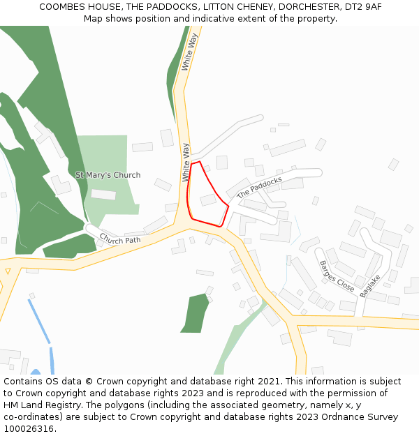 COOMBES HOUSE, THE PADDOCKS, LITTON CHENEY, DORCHESTER, DT2 9AF: Location map and indicative extent of plot